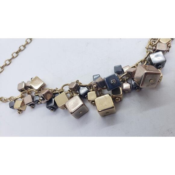 Vintage MCM Necklace Mixed Metal Square Bead Dangle Mod Brutalist Geometric - Picture 7 of 9